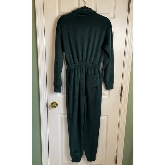 Fabletics Cozy Cord Zip Jumpsuit Plush Sz XS Green Pockets Loungewear Athleisure - Picture 3 of 14